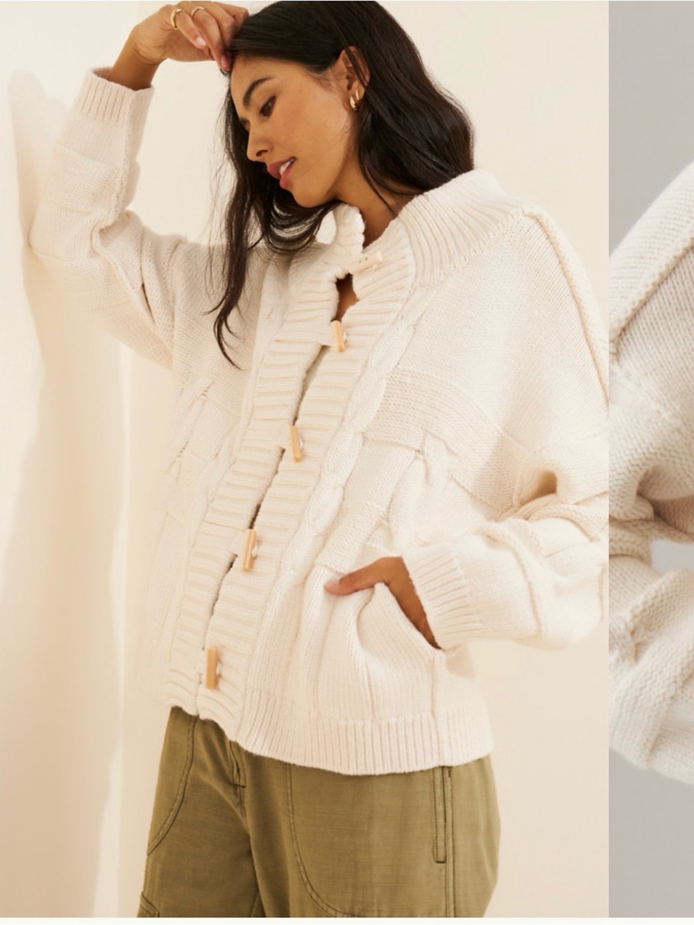 NWT Pilcro Anthropologie Ivory Toggle Knit Cardigan Sweater Large
